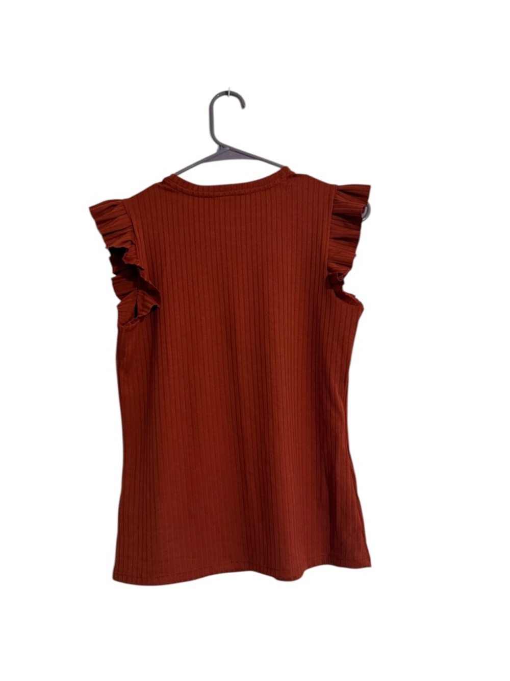 Time and Tru Rust Ribbed Ruffle Sleeve Tank - Picture 2 of 3